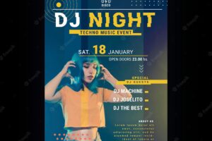 Vertical poster template for techno music night party